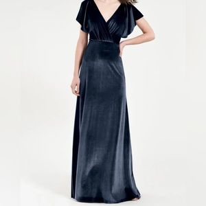 Jenny Yoo French Blue Velvet flutter sleeve Dress sz 0 perfect condition